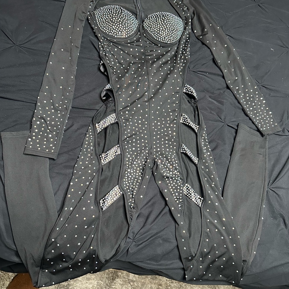 Black Rhinestone Jumpsuit
